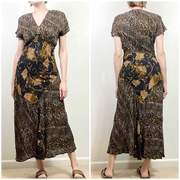 Vintage Dresses & Skirts - Vintage Karin Stevens Brown & Black Animal Print A Line Dress